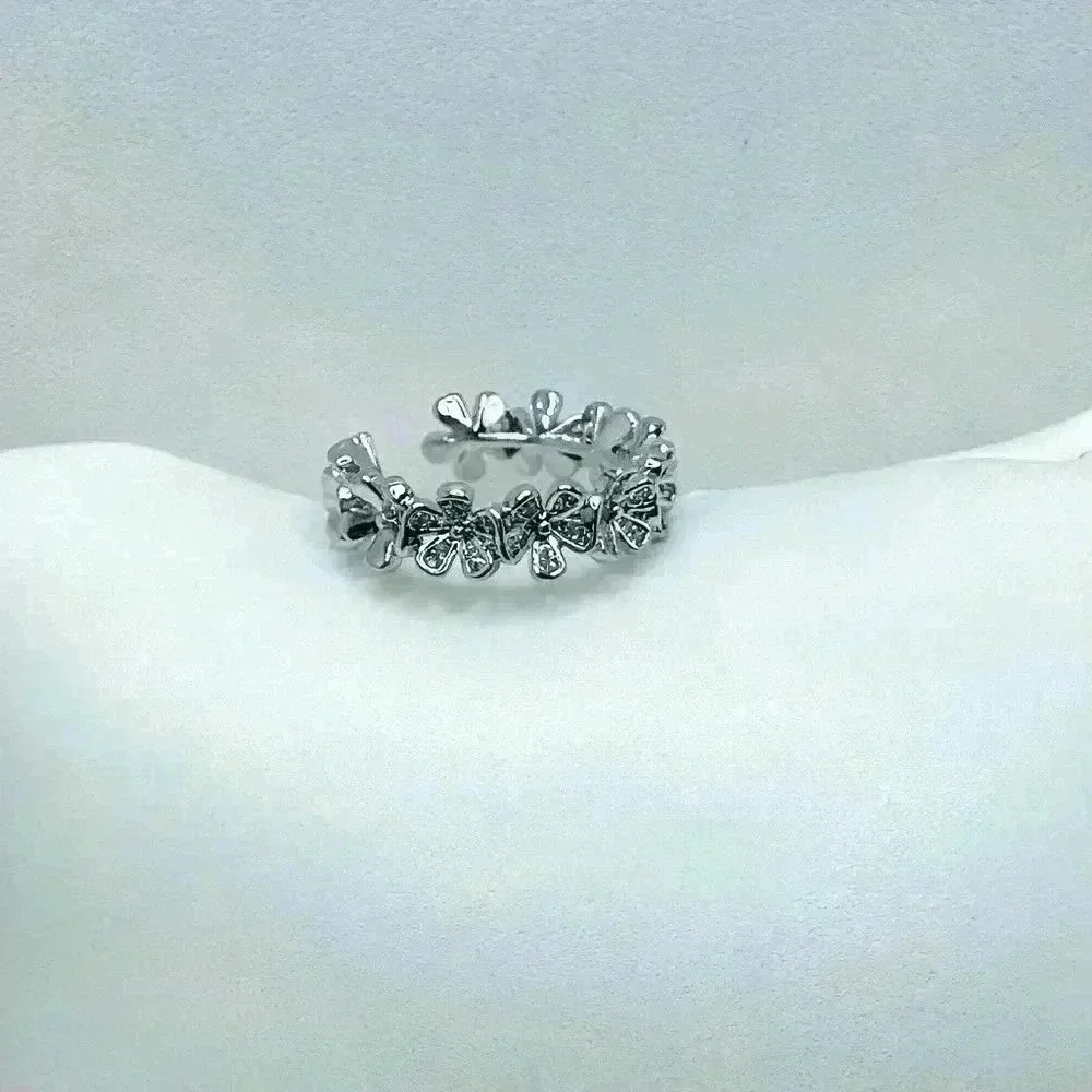 Coquette Style 18k Gold Plated Stainless Steel Cuff Ring with Shining Zirconia